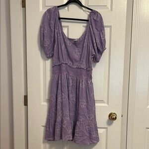 Purple Floral Dress with Puff Sleeves